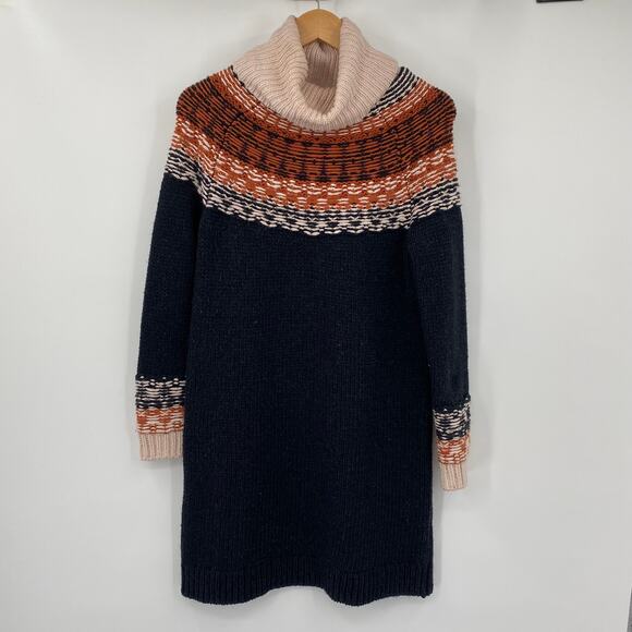 Madewell Turtleneck Sweater Dress Cotton Alpaca Fair Isle Pattern Mini Black XS - Picture 3 of 9